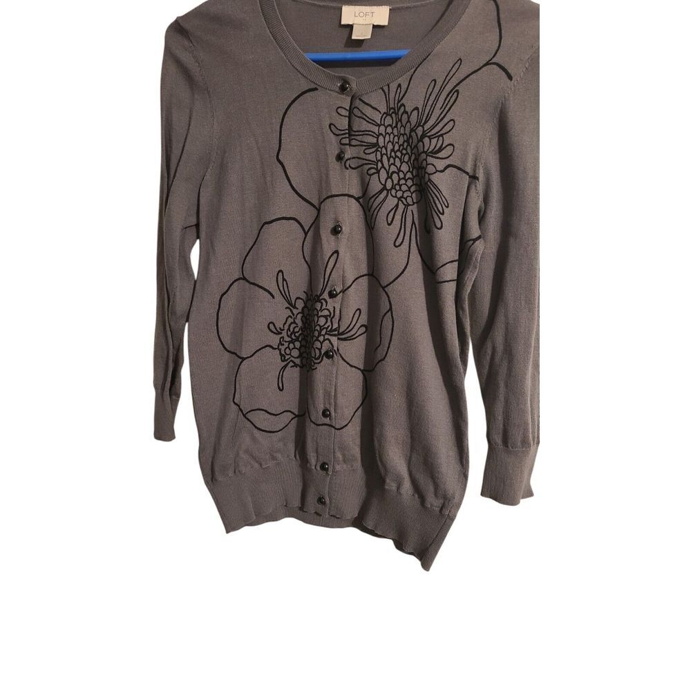 LOFT Gray/Black‎ Button Cardigan Sweater Small